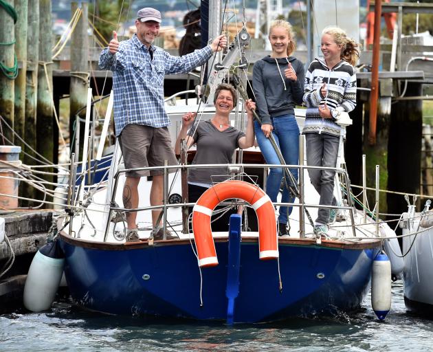 Almost ready to set sail on their journey around New Zealand are Jorg, Katrin, Mara (13) and Frauke (12) Hasse at the Otago Yacht Club yesterday. Photo: Peter McIntosh