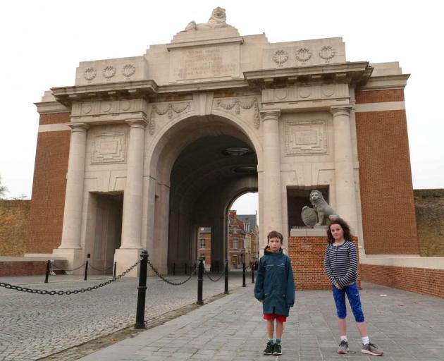 Max Hambleton (7) and Emma Hambleton (9) at Menin Gate in Ypres, Belgium. Photos: supplied