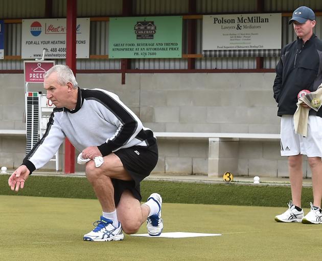 Wakari's Geoff Purdon delivers a bowl during the Champion of Champions singles final at the Balmacewen Bowling Club on Tuesday evening. Purdon defeated St Clair's Brett McEwan (pictured) 21-14. Photo: Gregor Richardson