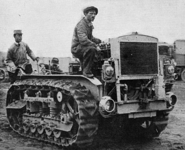 One of the wonders of the war: the caterpillar tractor which goes anywhere and everywhere and draws enormous loads. This is one of the latest types used by the French army. - Otago Witness, 27.2.1918.