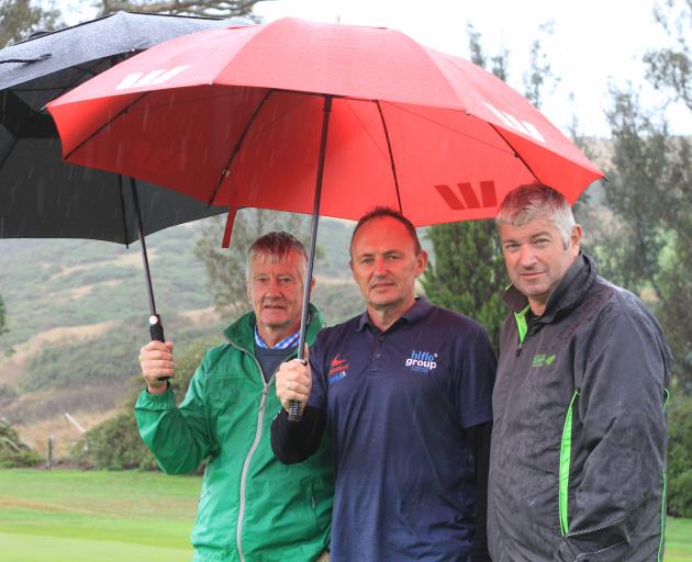 Checking out the 18th green are (from left) North Otago legends tournament convener Stan Ruddenklau tournament sponsor Peter Ryder, and North Otago Golf Club greenkeeper Gary Creedy. Photo: Hamish MacLean