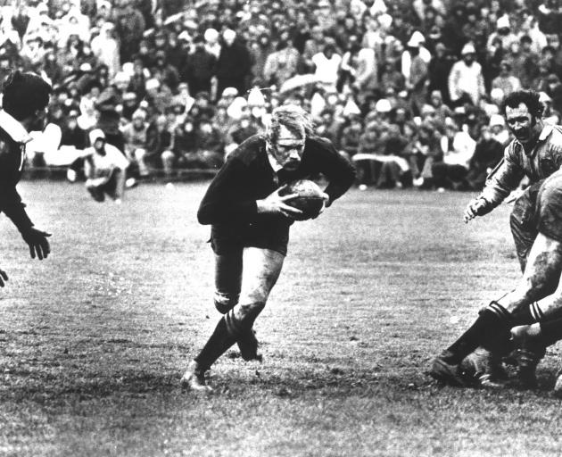 Gary Seear on the charge for the All Blacks against the Wallabies in 1978. PHOTO: ODT FILES
