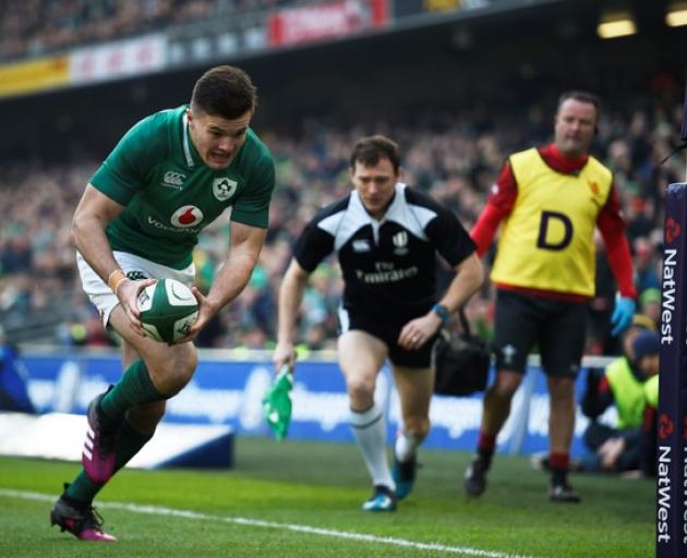 Ireland's Jacob Stockdale scores a try. Photo: Reuters