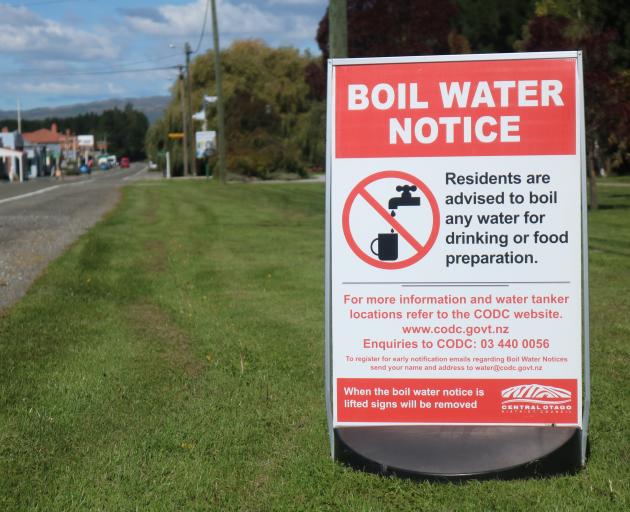 This boil water notice has been on the main street of Ranfurly for three weeks. Photo: Tom Kitchin