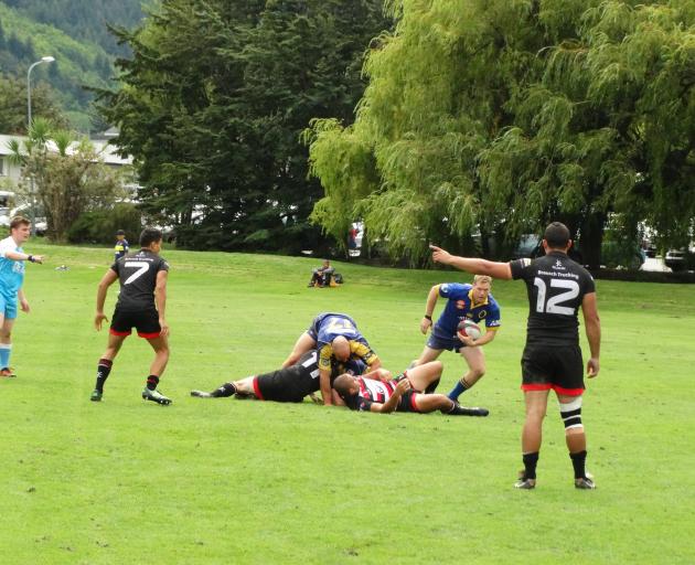 Otago's Andrew McAuley takes off from a maul during Saturday's Fire and Emergency New Zealand...