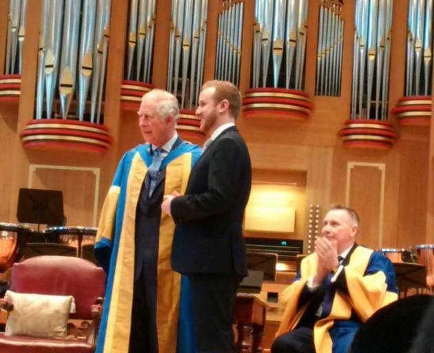 Former University of Otago music student Julien Van Mellaerts receives the Tagore Gold Medal from...