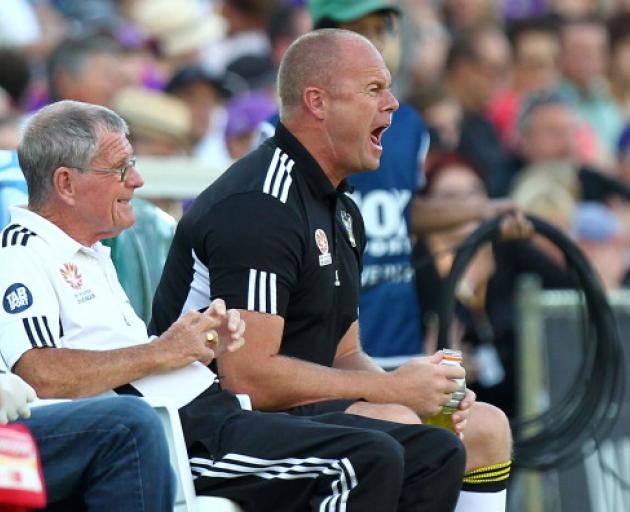 Wellington Phoenix coach Chris Greenacre gets animated during the clash between the Phoenix and...