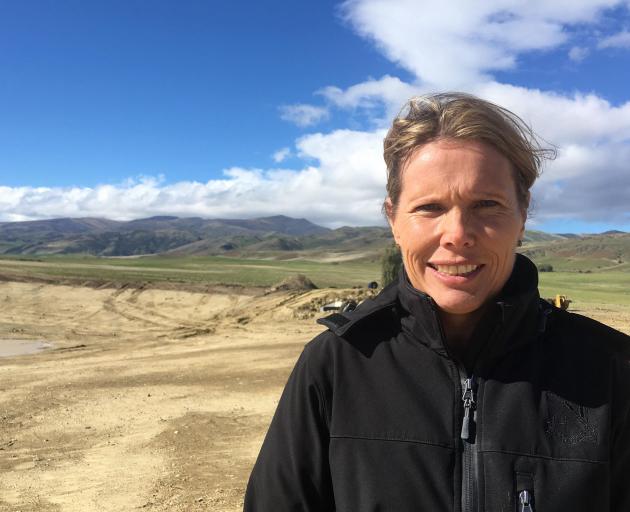 Irrigation NZ chairwoman Nicky Hyslop views a water storage development on Bendigo Station during a media tour as part of the beginning of the Irrigation New Zealand conference yesterday. The water storage will be used for viticulture and horticulture dev