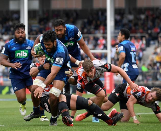 Akira Ioane on the charge for the Blues against the Sunwolves at the weekend. Photo: Getty Images