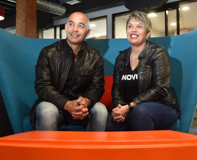 Steven and Heidi Renata catch up at Innov8HQ in Dunedin this week. Photo: Gregor Richardson