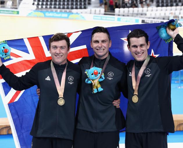 The New Zealand men's sprint team (from left) Sam Webster, Ethan Mitchell and Eddie Dawkins...