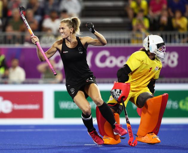 Stacey Michelson celebrates during the Black Sticks' successful Commonwealth Games campaign....