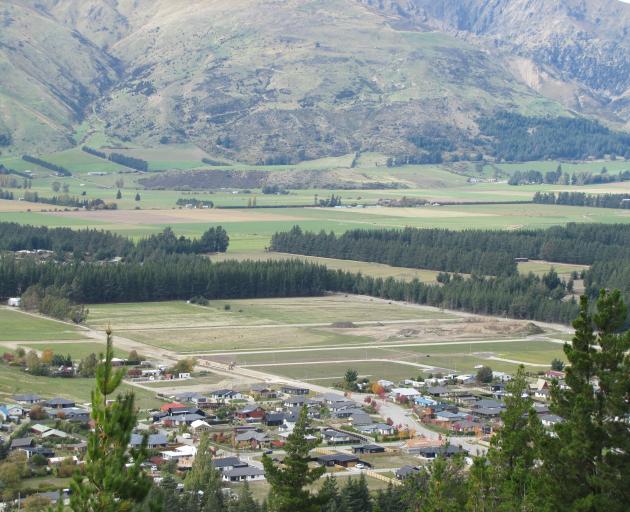 Lake Hawea township - showing bare land in the top half of the photograph beyond pine trees, where a special housing area is proposed. Photo: Mark Price