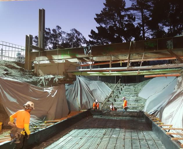 Contractors work on the cycle and pedestrian underpass at the northern end of the new Kawarau...