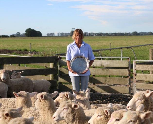 Debbie Millar with the trophy she recently won with her husband, Alastair, during the Temuka and Geraldine A&P Association gift lamb competition. Photo: Supplied