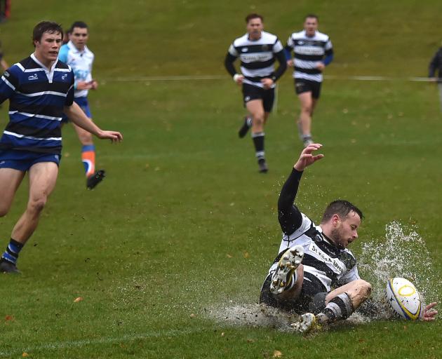 Southern fullback Bryce Hosie scrambles back to secure the ball as Kaikorai first five-eighth...