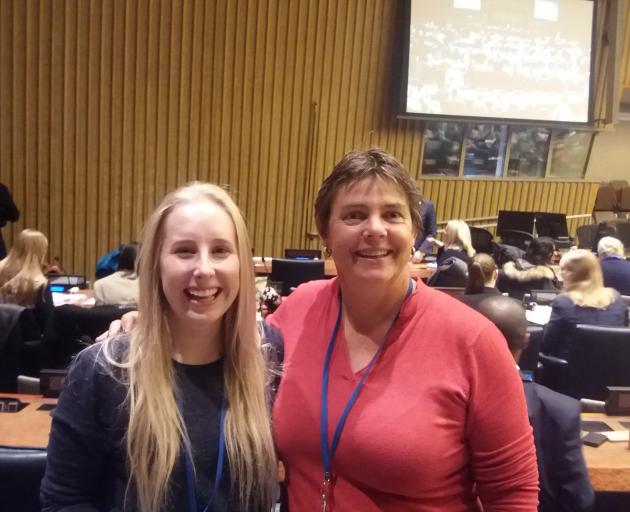 Enjoying the experience of attending the United Nations 62nd Commission on the Status of Women in New York last month are anti-cyberbullying campaigner and Sticks'n'Stones chairwoman Ashleigh Smith (left), of Naseby, and Rural Women New Zealand president 