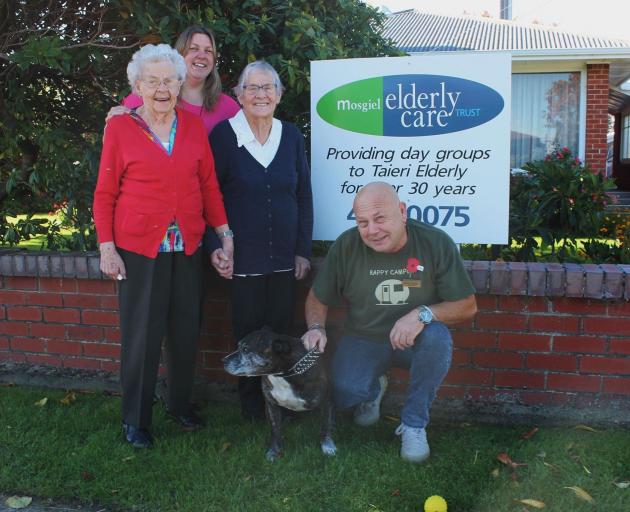 Enjoying a day at the Mosgiel Elderly Care Group are (from left) Joan Blair, manager Kerry Meehan, Rita Wright and activities co-ordinator Brian Jowett, with Zak. Photo: Ella Stokes Enjoying a day at the Mosgiel Elderly Care Group are (from left) Joan Blair, manager Kerry Meehan, Rita Wright and activities co-ordinator Brian Jowett, with Zak. Photo: Ella Stokes