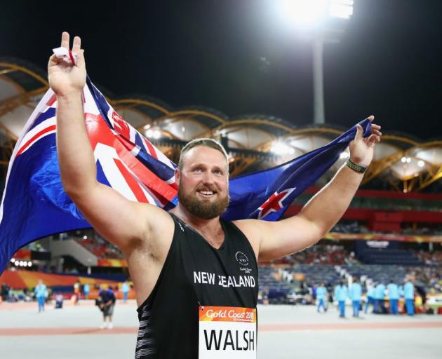 Tom Walsh celebrates after winning gold at the Commonwealth Games on the Gold Coast. Photo: Getty...