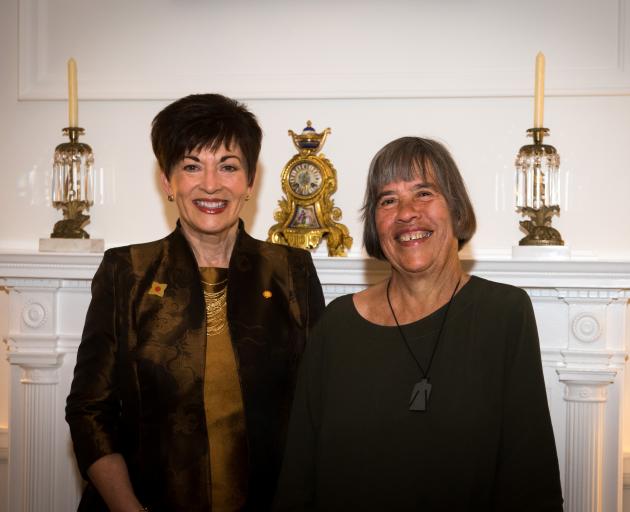 Arts Foundation of New Zealand Icon Award recipient Dame Gillian Whitehead (right) pictured with Governor-General Dame Patsy Reddy in Wellington last night. Photo: Mark Tantrum