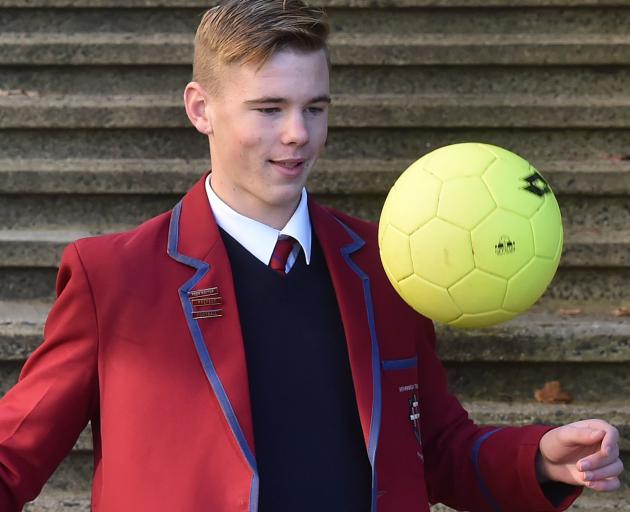 Year 13 Kavanagh College pupil and Andrew Cromb at school last week. Earlier this year he debuted for Southern United as a 16-year-old. Photo: Gregor Richardson