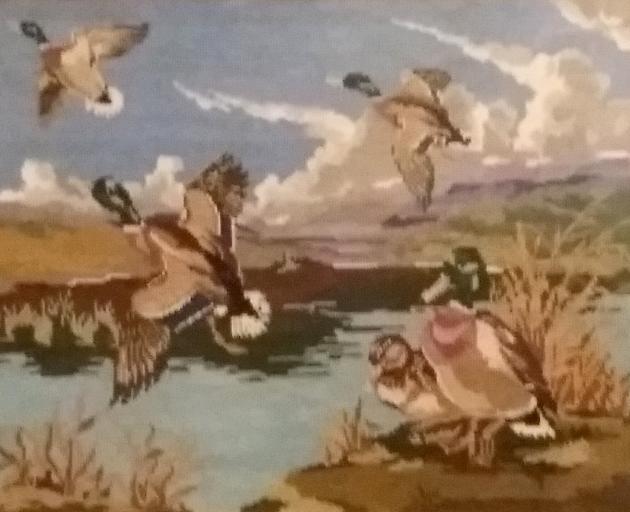 A variation on the flying duck theme. Mary Bedwell says this tapestry was made by her mother many...