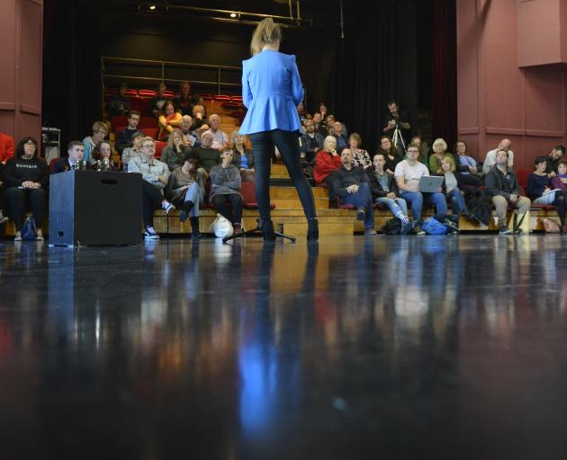 Sarah Latta speaks at a meeting at Allen Hall about the closure of the Fortune Theatre. Photos: Gerard O'Brien