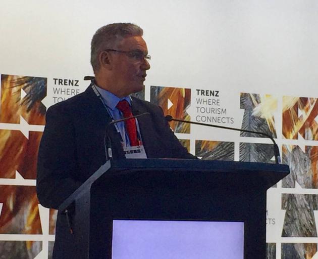 Tourism Minister Kelvin Davis addresses Trenz operators in Dunedin. Photo: NZ Herald