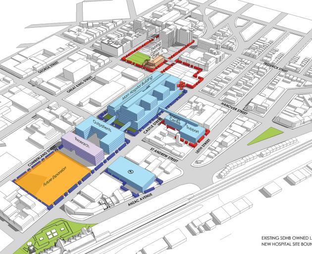 A possible configuration for how the new Dunedin Hospital site could be used. Image:...