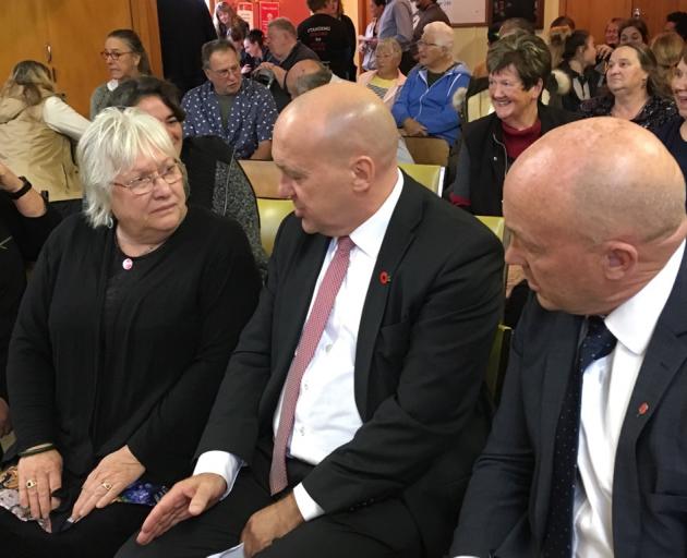 Roxburgh children's village board member and kaumatua Francie Diver speaks with Central Otago Mayor Tim Cadogan (left) and Clutha Mayor Bryan Cadogan. Photo: Pam Jones Roxburgh children's village board member and kaumatua Francie Diver speaks with Central Otago Mayor Tim Cadogan (left) and Clutha Mayor Bryan Cadogan. Photo: Pam Jones