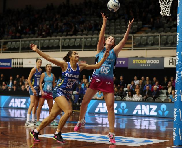 Southern Steel goal shoot Jennifer O'Connell stretches for the ball as Northern Mystics goal keep...