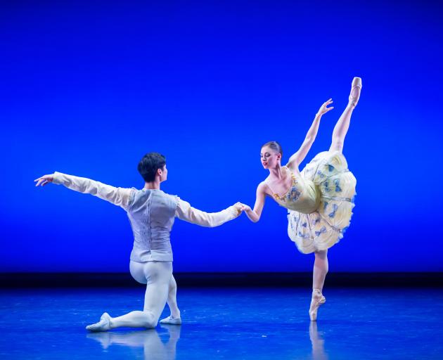 Royal New Zealand Ballet dancers Kate Kadow and Wan Bin Yuan in Divertimento No 15. Photo: Stephen A'Court