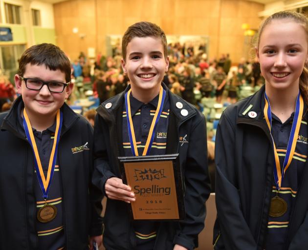 Tahuna Normal Intermediate School pupils (from left) Ryan Cooper(11), Oliver Garden(12) and...