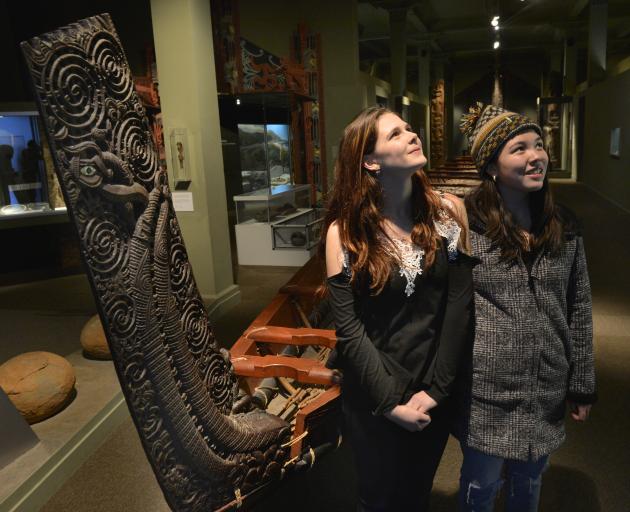 Tauranga essay competition winners Carla Roberts (left) and Amy McAulay check out exhibits at the...