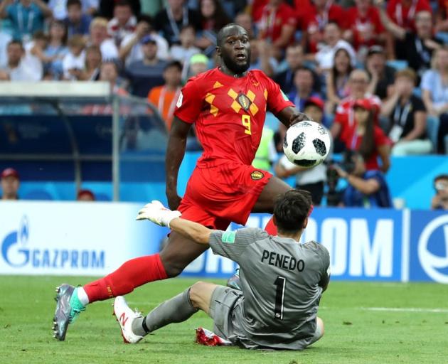 Romelu Lukaku scores Belgium's third goal in this morning's win over Panama. Photo: Getty Images