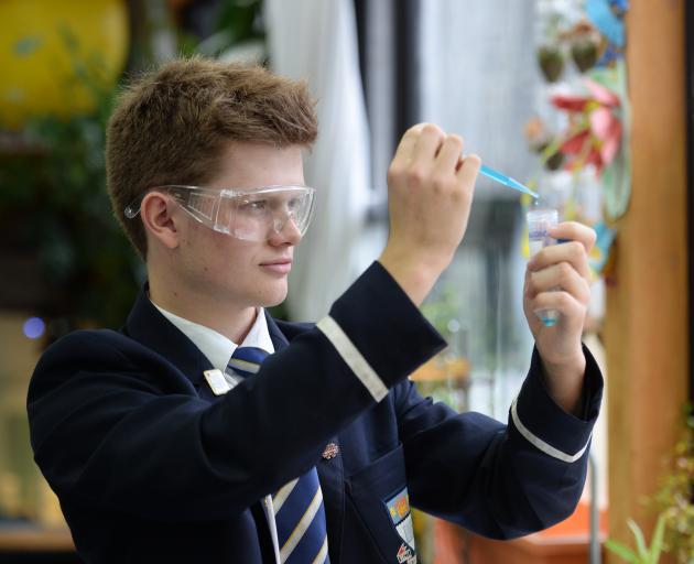 Otago Boys' High School pupil Nic Sinnott takes a DNA sample for a gel electrophoresis. PHOTO:...