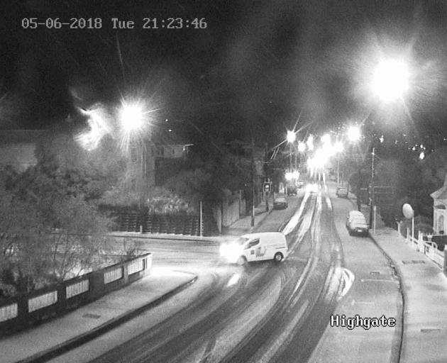 The Highgate bridge cam shows some snow had settled by just before 9.30pm. Photo: DCC