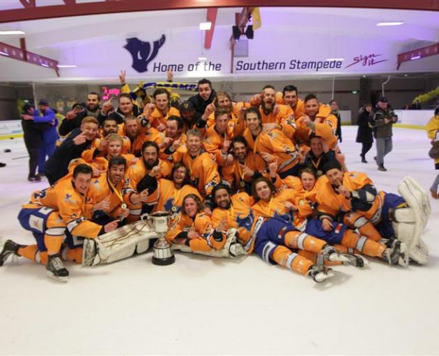 Southern Stampede players celebrate after the National Hockey League title in Queenstown on...