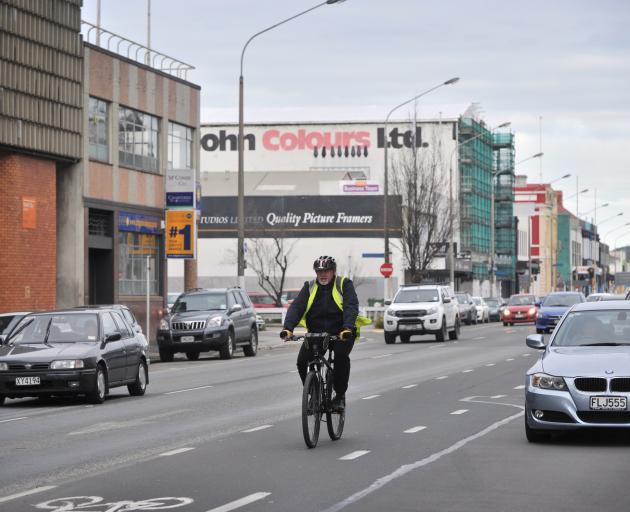 The Crawford St cycle lane will remain once the Dunedin one-way cycle route is complete, but Vogel St will be the preferred route. Photo: Christine O'Connor