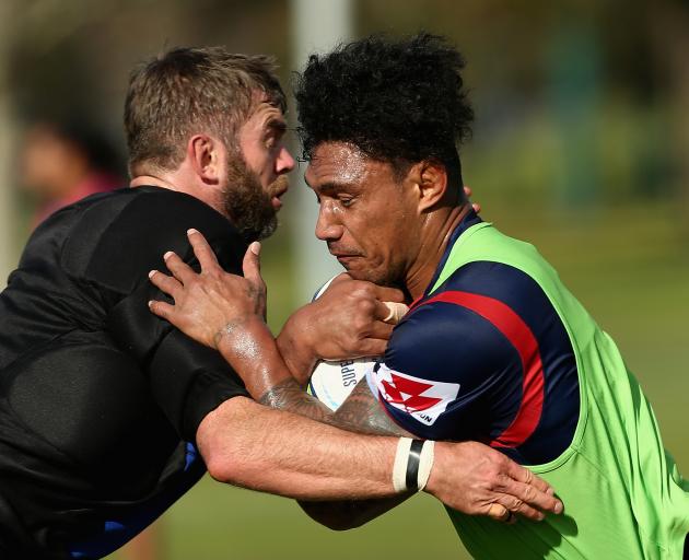 Lopeti Timani (right) during a Rebels training session. Photo: Getty Images