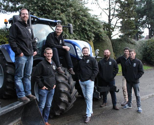 FMG Young Farmer of the Year finalists (from left) Andrew Wiffen, Daniel Bradbury, Logan Wallace, Cameron Black, Josh Cozens, Will Taylor and Patrick Crawshaw take five minutes yesterday before the briefing for the grand final, which gets under way today.