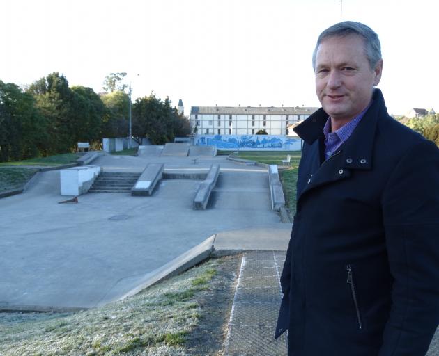 Waitaki Mayor Gary Kircher at the Oamaru skate park, where at least one security camera that can...