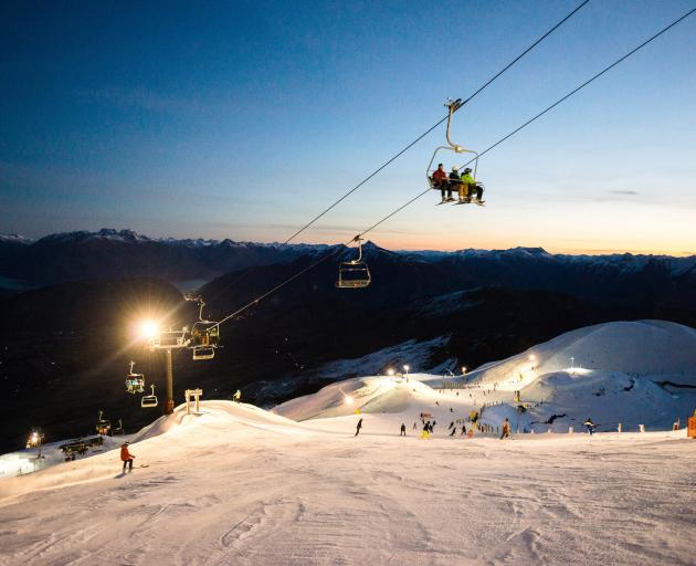 Snowsports lovers enjoy a night-time skiing session at Coronet Peak on Wednesday. Photo: NZSKI