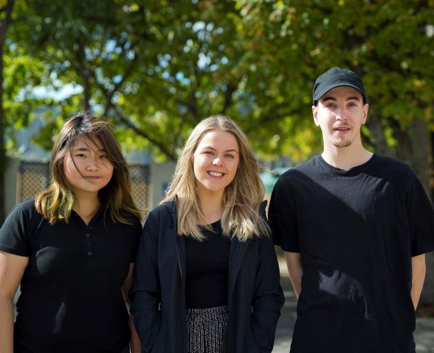 Otago Polytechnic bachelor of culinary arts students (from left) Jessica Alesha, Sophie James and Euan Fraser. Photo: Supplied