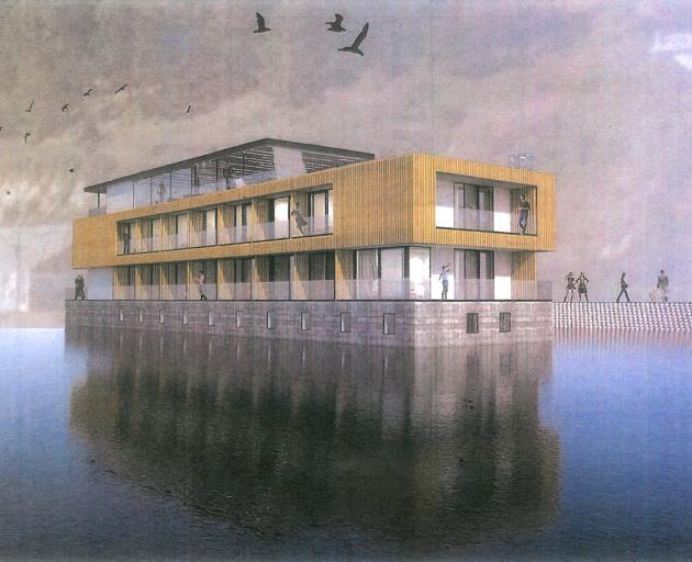 An artist's impression of the multimillion-dollar floating hotel proposed for Oamaru Harbour.