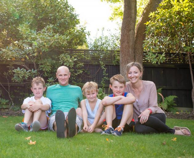 Harry, Martyn, Arthur and Charlie Croy and Jacinta Cooney relax at their home in Christchurch....