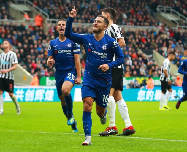 Chelsea's Eden Hazard celebrates a goal during his team's win against Newcastle. Photo: Getty Images