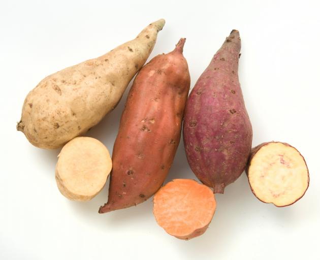 Three of the many kumara colours now grown. Photo: vegetables.co.nz