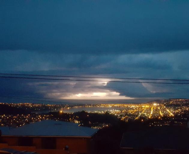 A lightning storm drifts over Dunedin last night as seen from Pine Hill. Photo: Jen Rolfe A lightning storm drifts over Dunedin last night as seen from Pine Hill. Photo: Jen Rolfe