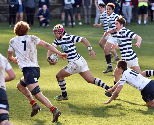 The 2018 premiership final between Otago Boys High School and John McGlashan College at Littlebourne on Saturday. Photo: Peter McIntosh